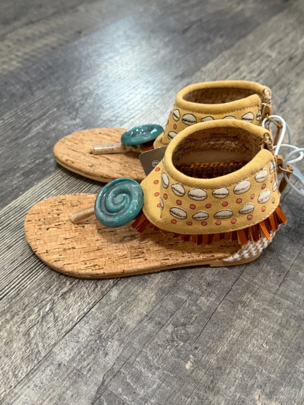 Disney Moana Costume Toddler Sandals Teal Shell Cork Sole Fringe Size 7/8